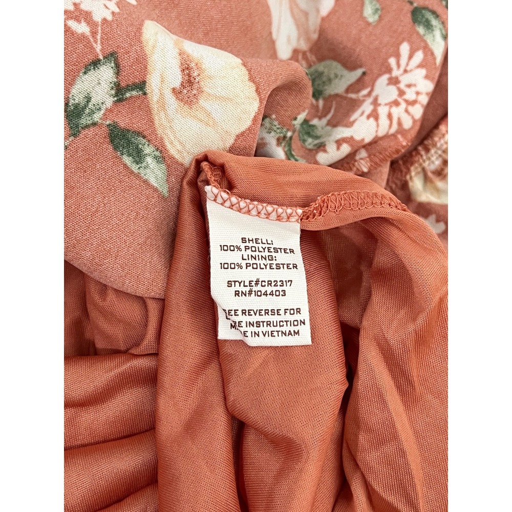 Blu Pepper Dress Terracotta Multi Floral Square Neck Tie Waist Ruffle Mini Large - Picture 8 of 8
